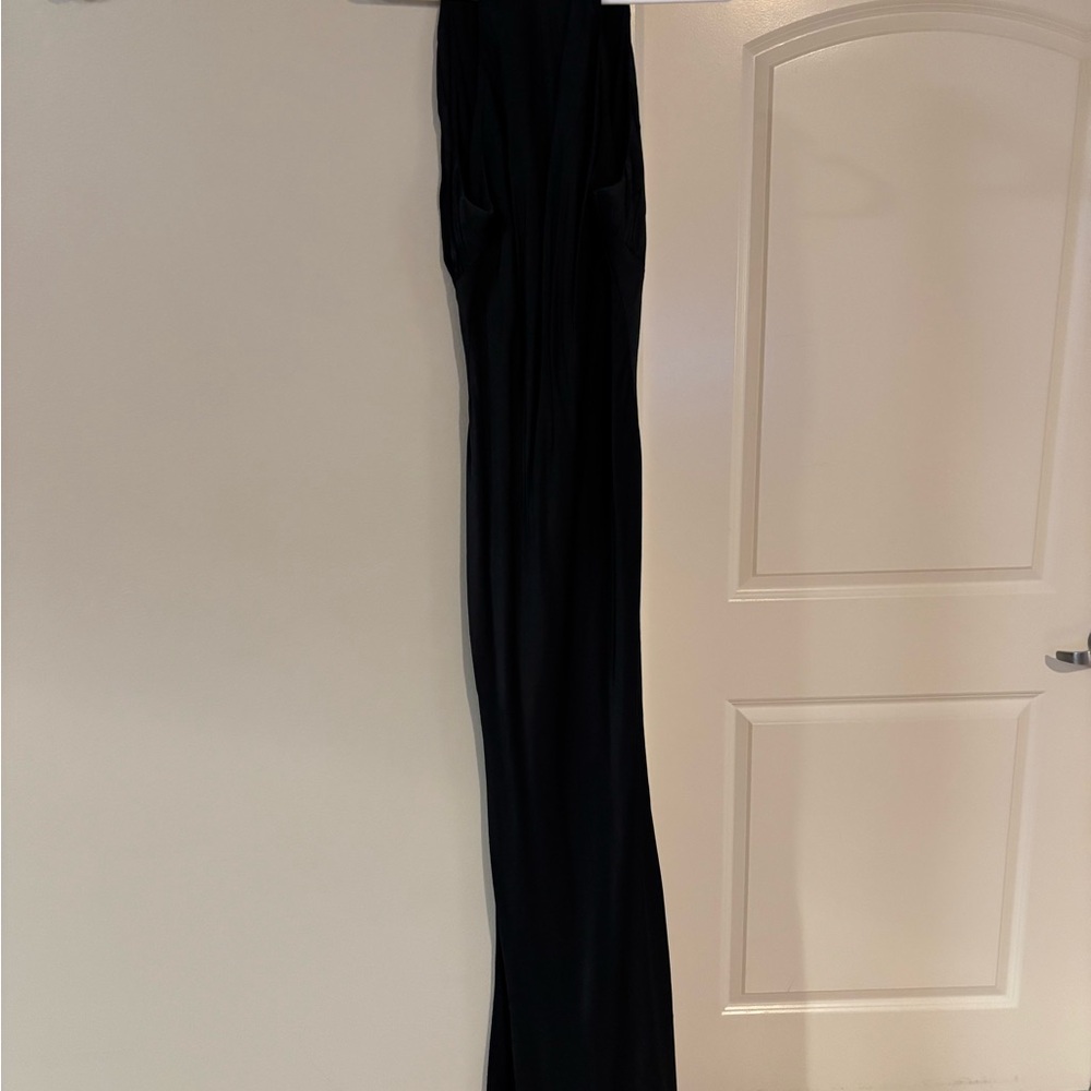 Meshki Claire Satin Drape Back Maxi Dress with Split - Black - Large - Picture 8 of 11